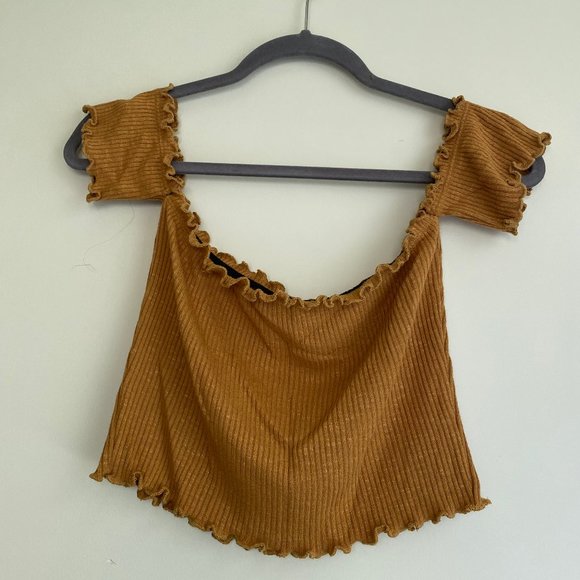 Tops - Yellow Cropped Off the Shoulder Top